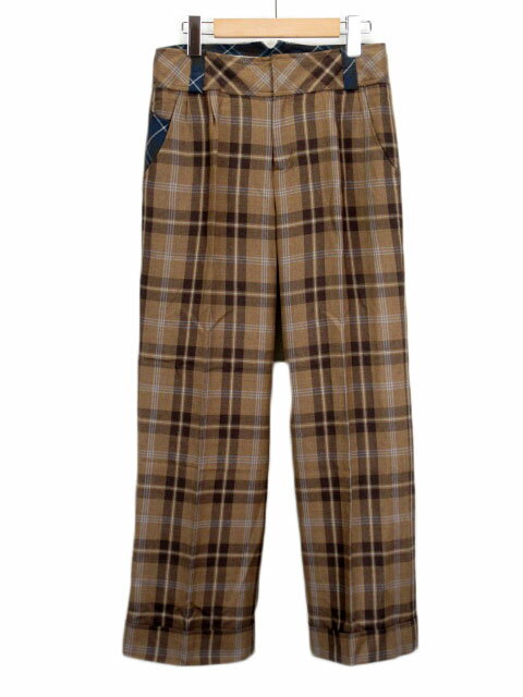 【中古】デンドロビウム DENDROBIUM パンツ ワイド チェック ロールアップ ウール 36 ベージュ レディース 【ベクトル 古着】 230109