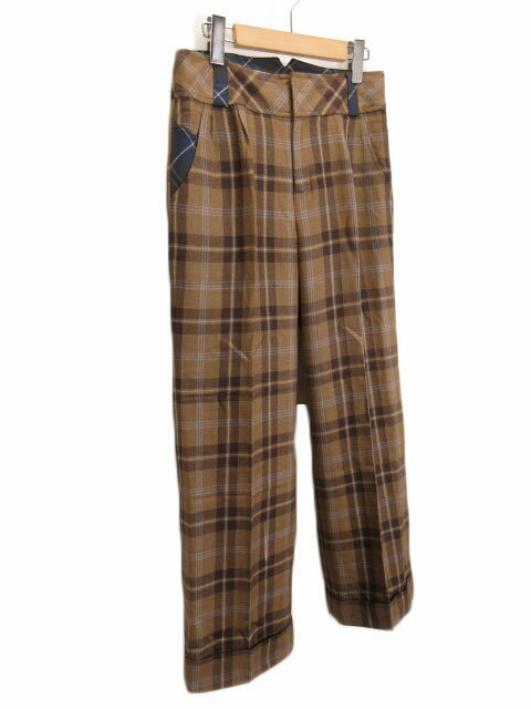 【中古】デンドロビウム DENDROBIUM パンツ ワイド チェック ロールアップ ウール 36 ベージュ レディース 【ベクトル 古着】 230109