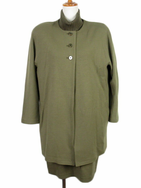 【中古】Saint Joie セットアップ ジャケット カーディガン ワンピース タートルネック ウール M 緑 カーキ レディース 【ベクトル 古着】 230...