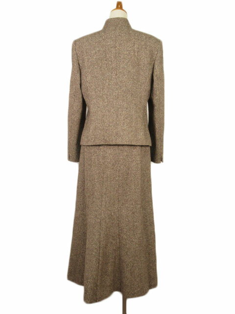 【中古】レリアン Leilian スーツ ジャケット スカート ロング ツイード ウール シルク 7 茶 ブラウン レディース 【ベクトル 古着】 230123