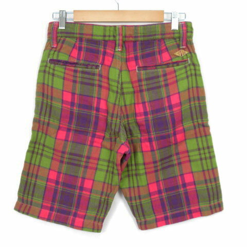 【中古】エドウィン EDWIN ハーフパンツ ショート チェック ドロスト S 緑 グリーン ピンク 【ベクトル 古着】 230212