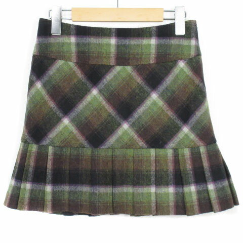 【中古】シンシアローリー CYNTHIA ROWLEY スカート プリーツ チェック ウール 1 緑 グリーン 黒 ブラック レディース 【ベクトル 古着】 201223 ベクトルプレミアム店