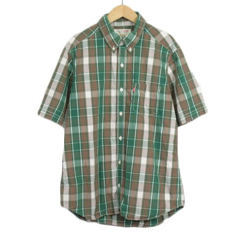【中古】リーバイス レッドタブ Levi's RED TAB シャツ ボタンダウン チェック 半袖 XL 緑 グリーン メンズ 【ベクトル 古着】 210424