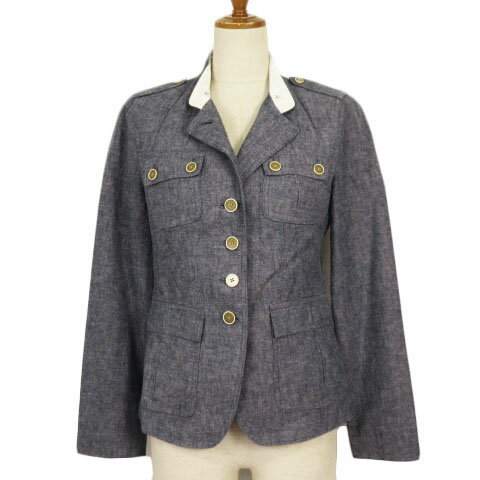 【中古】バナナリパブリック BANANA REPUBLIC サファリジャケット リネン コットン 4 青 ブルー レディース 【ベクトル 古着】 210424