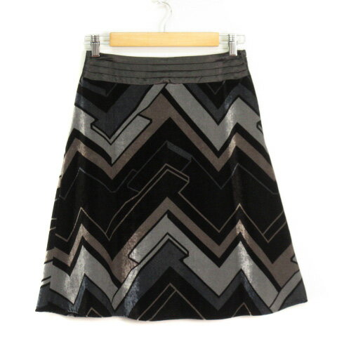 【中古】ケティ KETTY スカート フレア 総柄 ベロア 3 黒 ブラック レディース 【ベクトル 古着】 210629