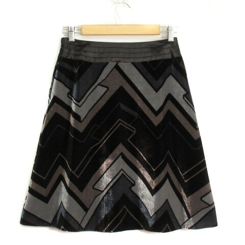 【中古】ケティ KETTY スカート フレア 総柄 ベロア 3 黒 ブラック レディース 【ベクトル 古着】 210629