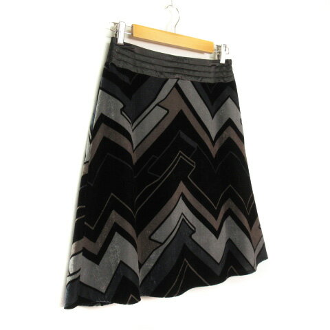 【中古】ケティ KETTY スカート フレア 総柄 ベロア 3 黒 ブラック レディース 【ベクトル 古着】 210629