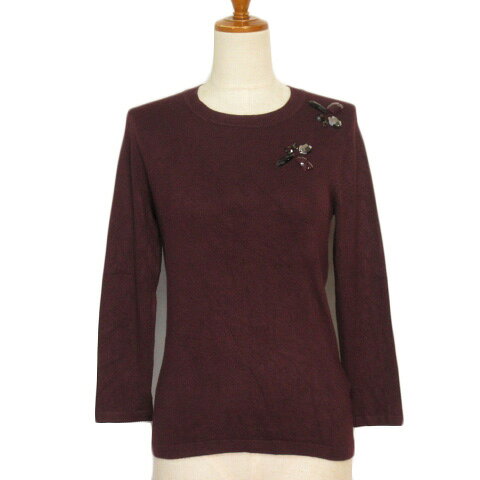 Crew Neck - 【中古】ザラ ZARA セーター ニット クルーネック ビジュー 七分袖 M ボルドー レディース 【ベクトル 古着】 211128