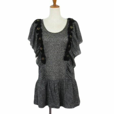【中古】ローズバッド ROSE BUD dressing up カットソー チュニック ニット フリル モチーフ ウール混 F グレー レディース 【ベクトル 古着】 220201