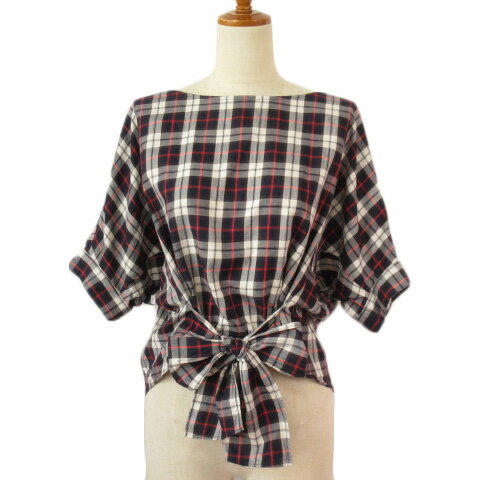 【中古】ストロベリーフィールズ STRAWBERRY-FIELDS カットソー ブラウス チェック フロントノット 黒 ブラック レディース 【ベクトル 古着】 220810