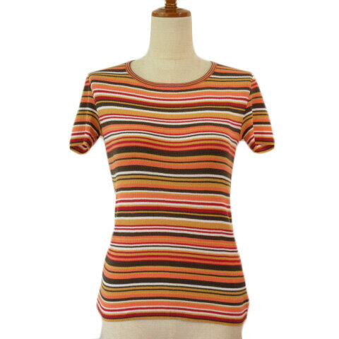【中古】モガ MOGA カットソー ボーダー テレコ 半袖 2 オレンジ レディース 【ベクトル 古着】 221008