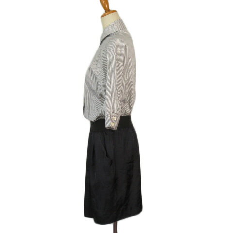 【中古】ダイアグラム Diagram ワンピース シャツワンピ ストライプ 七分袖 F 黒 ブラック レディース 【ベクトル 古着】 221029