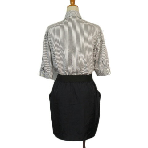 【中古】ダイアグラム Diagram ワンピース シャツワンピ ストライプ 七分袖 F 黒 ブラック レディース 【ベクトル 古着】 221029