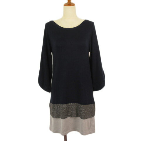 【中古】アー・ヴェ・ヴェスタンダード ミッシェルクラン a.v.v standard ワンピース ニット プルオーバー ラメ M 紺 ネイビー レディース 【ベクトル 古着】 221211