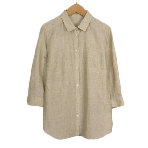 【中古】クリスチャンオジャール CHRISTIAN AUJARD シャツ ブラウス リネン混 七分袖 9T ベージュ レディース 【ベクトル 古着】 221218