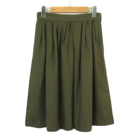 【中古】テチチ Te chichi 麻調タックフレアスカート L 緑 カーキ レディース 【ベクトル 古着】 221229
