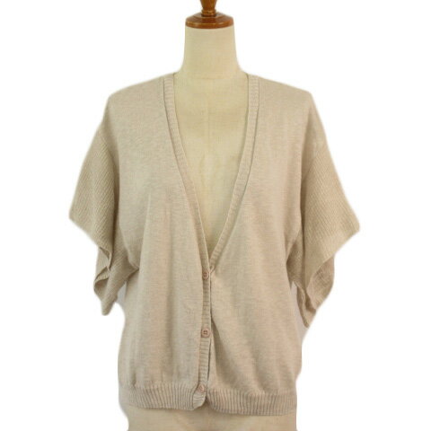 【中古】アー・ヴェ・ヴェスタンダード ミッシェルクラン a.v.v standard カーディガン ニット ワイドスリーブ リネン 38 ベージュ レディース 【ベクトル 古着】 230212