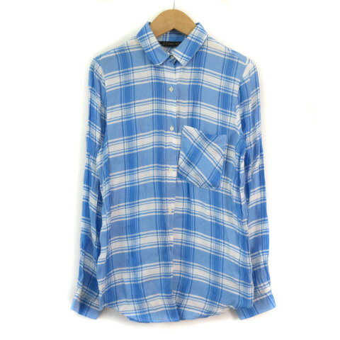 【中古】ザラ ベーシック ZARA BASIC シャツ チェック 長袖 レーヨン XS 青 ブルー レディース 【ベクトル 古着】 230504