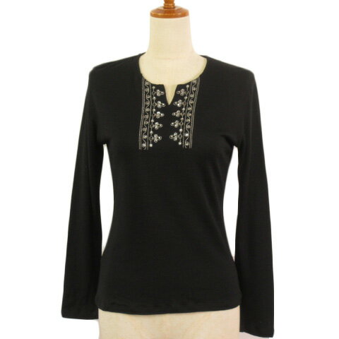 【中古】自由区 オンワード樫山 カットソー ニット 刺繍 スパンコール ラインストーン 38 黒 ブラック レディース 【ベクトル 古着】 230513
