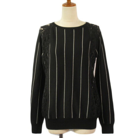 【中古】レベッカミンコフ Rebecca Minkoff カットソー ニット ストライプ レース F 黒 ブラック レディース 【ベクトル 古着】 230513