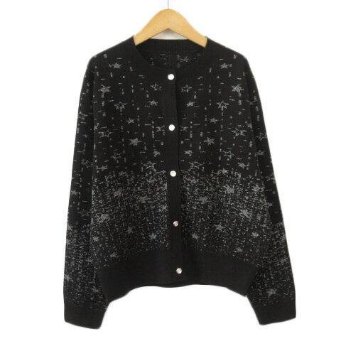 【中古】ソークロース So close, カーディガン ニット 星柄 ラメ LL 黒 ブラック レディース 【ベクトル 古着】 230601