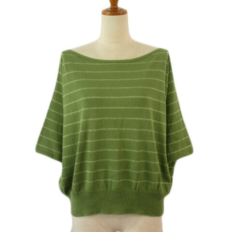 【中古】ストロベリーフィールズ STRAWBERRY-FIELDS カットソー ニット ボーダー ラメ ドルマンスリーブ 緑 グリーン レディース 【ベクトル 古着】 230604