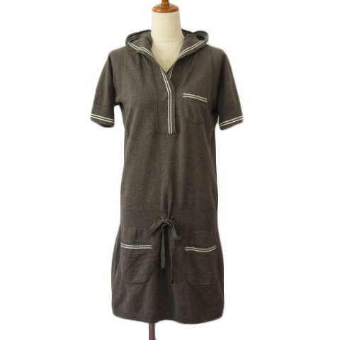 ヒロコビス HIROKO BIS TRUNK ワンピース ニット ライン フード 半袖 コットン 40 グレー レディース  230615