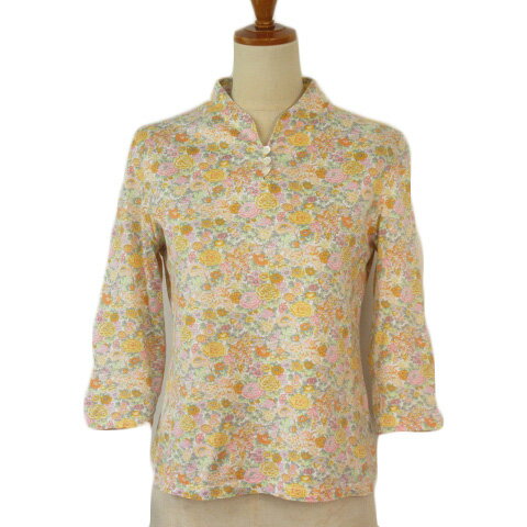 SCAPA 【中古】スキャパ SCAPA カットソー 花柄 ヘンリーネック 七分袖 38 黄 イエロー レディース 【ベクトル 古着】 231003
