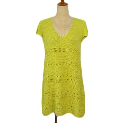 【中古】アンタイトル UNTITLED カットソー チュニック ニット Vネック コットン 2 黄 イエロー レディ..
