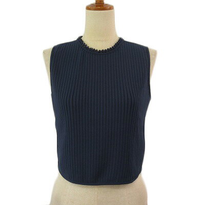 Sleeveless - 【中古】リリーブラウン Lily Brown カットソー ブラウス プリーツ シアー ノースリーブ F 紺 ネイビー レディース 【ベクトル 古着】 240410