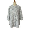 【中古】ザラ ZARA シャツ オーバーサイズ 総柄 七分袖 リネン M 白 ホワイト レディース 【ベクトル 古着】 240506(4)