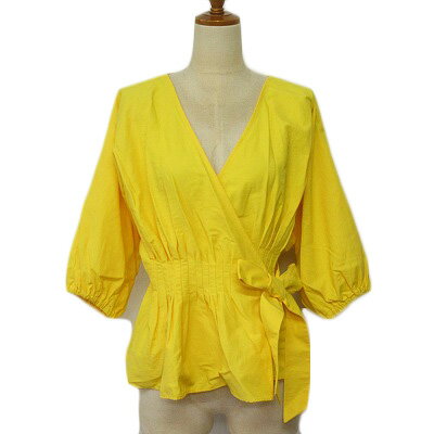 【中古】未使用品 バナナリパブリック BANANA REPUBLIC ブラウス カシュクール タック ワイドスリーブ XS 黄 イエロー レディース 【ベクトル 古着】 240515