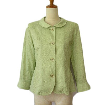 【中古】ノアージュ noa-ge ブラウス ラウンドカラー シボ加工 コットン M 緑 グリーン レディース 【..