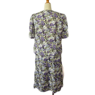 【中古】バンベール VINVERT レトロ ヴィンテージ スーツ セットアップ 花柄 ブラウス スカート 青 ブルー レディース 【ベクトル 古着】 240919