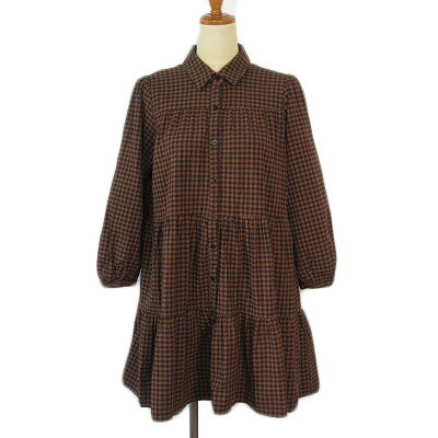 【中古】ザラ ZARA チュニック ワンピース ギンガムチェック ティアード M 茶 ブラウン レディース 【ベクトル 古着】 240911