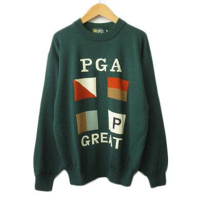 【中古】PGA ゴルフ 日本製 セーター ニット クルーネック ウール混 M 緑 グリーン メンズ 【ベクトル 古着】 241002