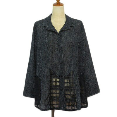 【中古】ノアージュ noa-ge シャツ オープンカラー レース L 紺 ネイビー レディース 【ベクトル 古着..