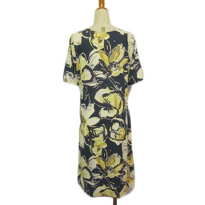 【中古】ジェルべ GERVE ワンピース プルオーバー 花柄 半袖 40 紺 ネイビー レディース 【ベクトル 古着】 241124