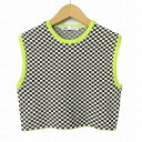 【中古】ザラ ZARA ニット ノースリーブ クロップド丈 チェッカー柄 M 黒 白 レディース 【ベクトル 古着】 250531