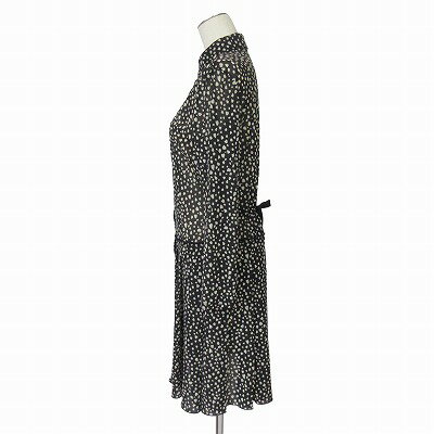 【中古】コムサイズム COMME CA ISM シャツワンピース ドット柄 長袖 シフォン リボン ポリエステル M ブラック ホワイト 黒白 レディース 【ベクトル 古着】 250718