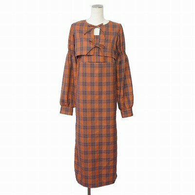 【中古】ジュエティ jouetie ブラウスレイヤードワンピース キャミワンピ ロング ブラウス 長袖 チェック Mオレンジ レディース 【ベクトル 古着】 250717