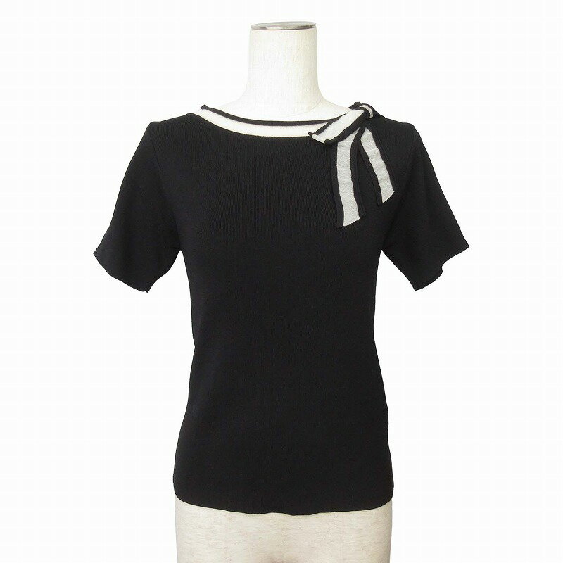 【中古】ストロベリーフィールズ STRAWBERRY-FIELDS ニット 半袖 リボン レーヨン ナイロン ポリエステル ブラック 黒 レディース 【ベクトル 古着】 250817