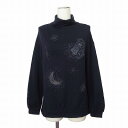 【中古】ギャバジンケーティー Gabardine K.T 獅子と月 ガラスビーズ刺繍 プルオーバー カットソー 裏起毛 9 紺 レディース 【ベクトル 古着】 ...
