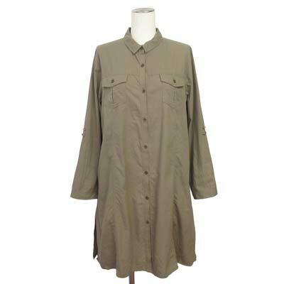 【中古】ゴールデンベア GOLDEN BEAR シャツワンピース 長袖 フラップポケット コットン LL オリーブ系 レディース 【ベクトル 古着】 ..