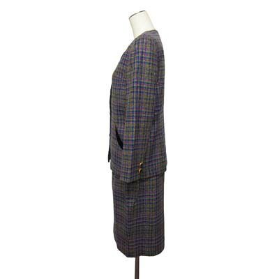 【中古】ハーディエイミス HARDY AMIES スーツ スカート ツイード チェック ベロア切替 11 紫 レディース 【ベクトル 古着】 251213 2