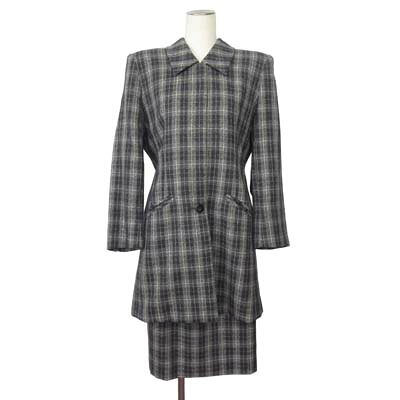 【中古】ATELIER K KENZO WATANABE ケンゾーワタナベ スカートスーツ セットアップ ジャケット チェック ウール 11 グレー レディース 【ベクトル 古着】 260724