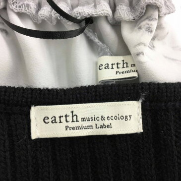 【中古】 アースミュージック&エコロジー EARTH MUSIC & ECOLOGY Premium label セットアップ ニット 長袖 スカート フレア ロング 花柄 F 黒 ブラック MCK レディース 【ベクトル 古着】 190329