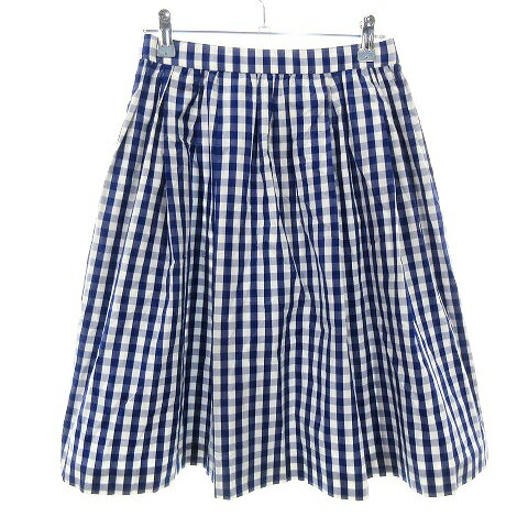 【中古】アダムエロペ Adam et Rope' スカート フレア ひざ丈 タック バックファスナー ギャザー コットン 薄手 チェック 36 青 白 ブルー ホワイト ボトムス /NA レディース 【ベクトル 古着】 220627のサムネイル