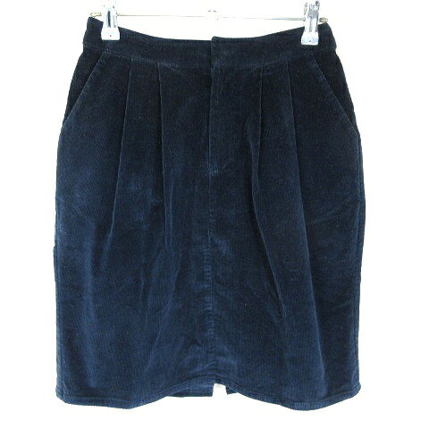 【中古】ケービーエフプラス KBF＋ アーバンリサーチ スカート タイト ひざ丈 ジップフライ タック スリット コーデュロイ コットン 薄手 無地 F 紺 ネイビー ボトムス /NA レディース 【ベクトル 古着】 221020
