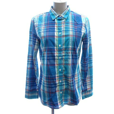 クリアインプレッション CLEAR IMPRESSION ステンカラーシャツ ブラウス チェック 長袖 2 青 ブルー /AU レディース  231120